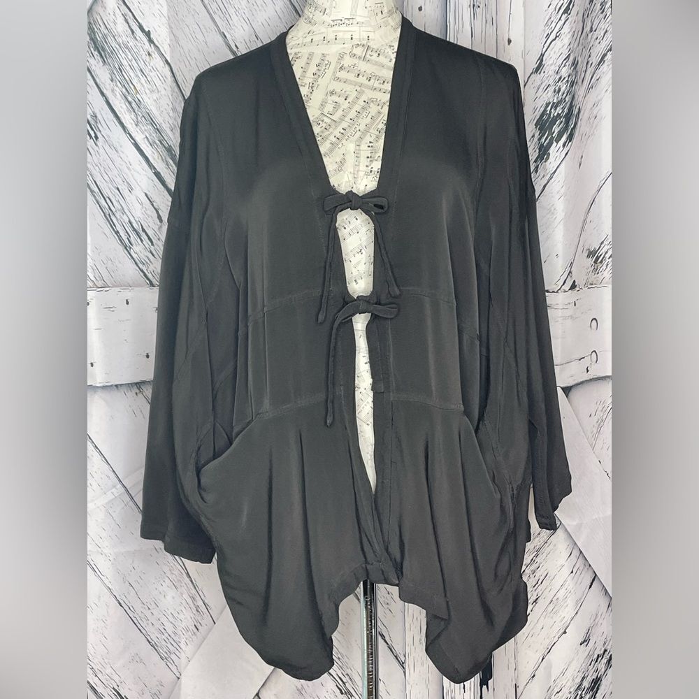 Handwritten Tie Front Cardigan Draped Brown M